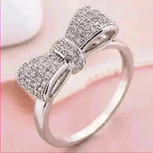 Sterling Silver Diamond Milgrain Bow Ring - Picture 1 of 11